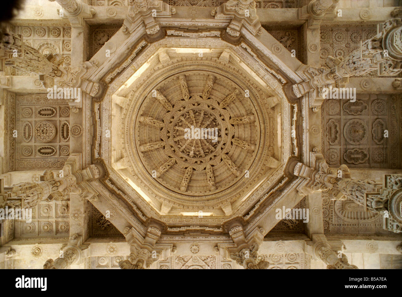 Interior of the Jain temple of Chaumukha built in the 14th century Ranakpur Rajasthan state India Asia Stock Photo