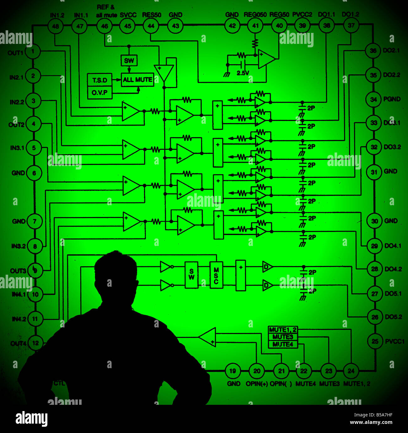 electronic engineer checking on power GRID monitor Stock Photo