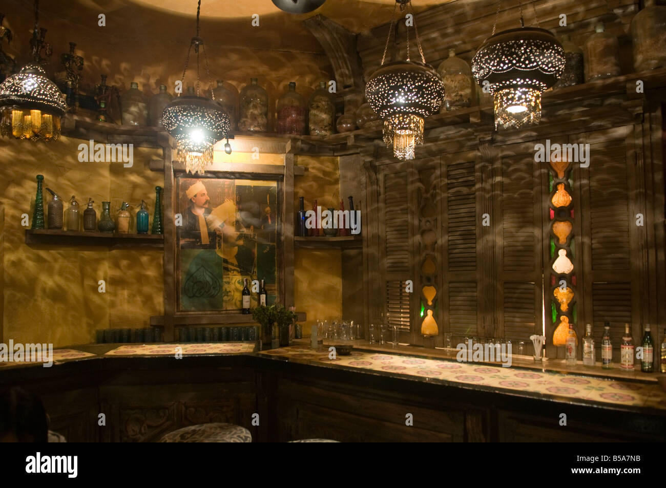 The bar in Abou El Sid restaurant located in Zamalek district on the