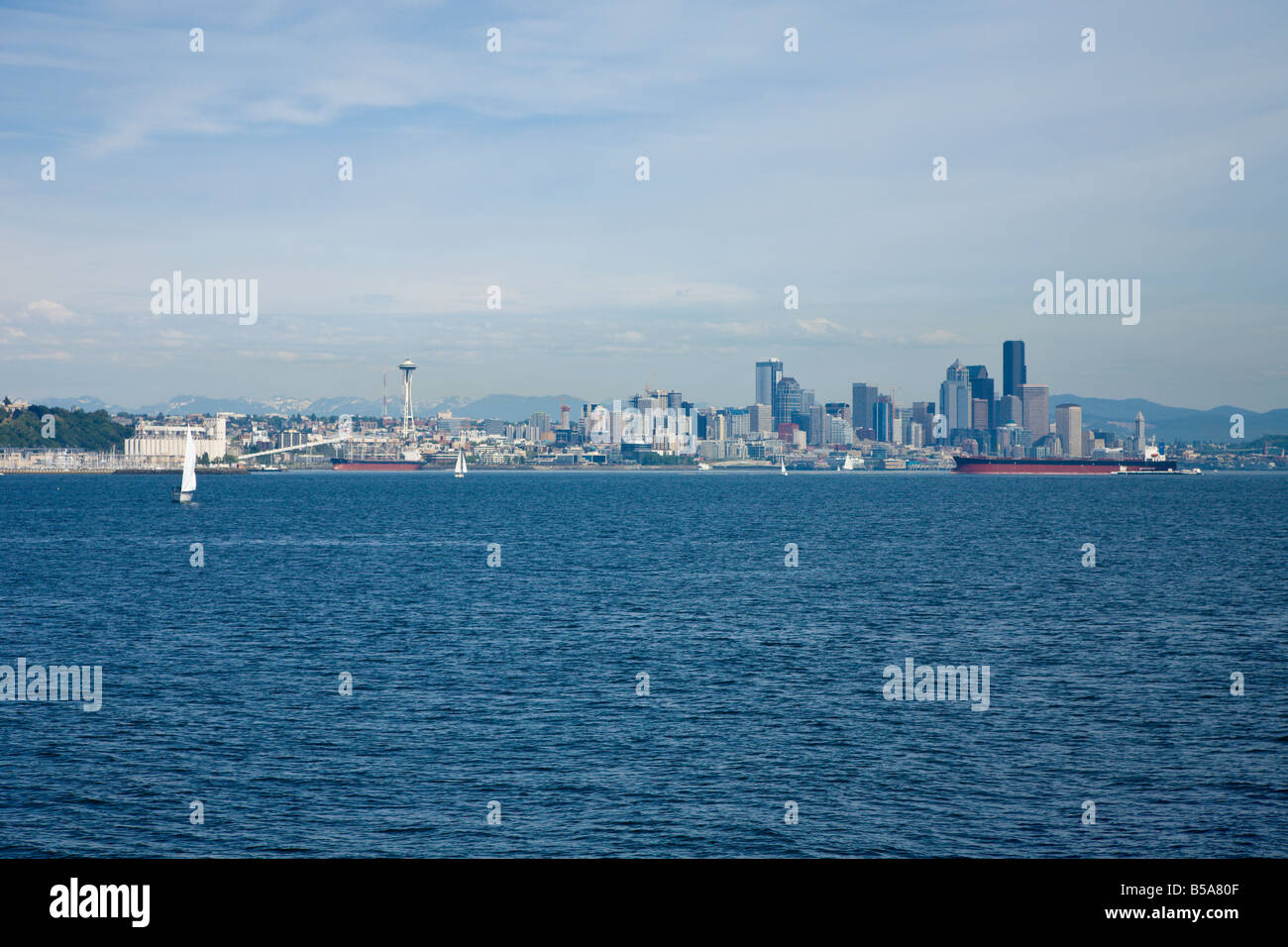 Seattle skyline from Elliot Bay in Puget Sound Stock Photo