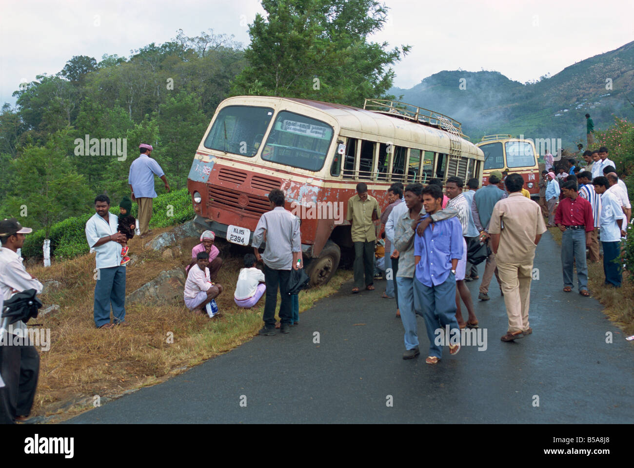 Bus accident near Munnar, Western Ghats, Kerala state, India Stock Photo