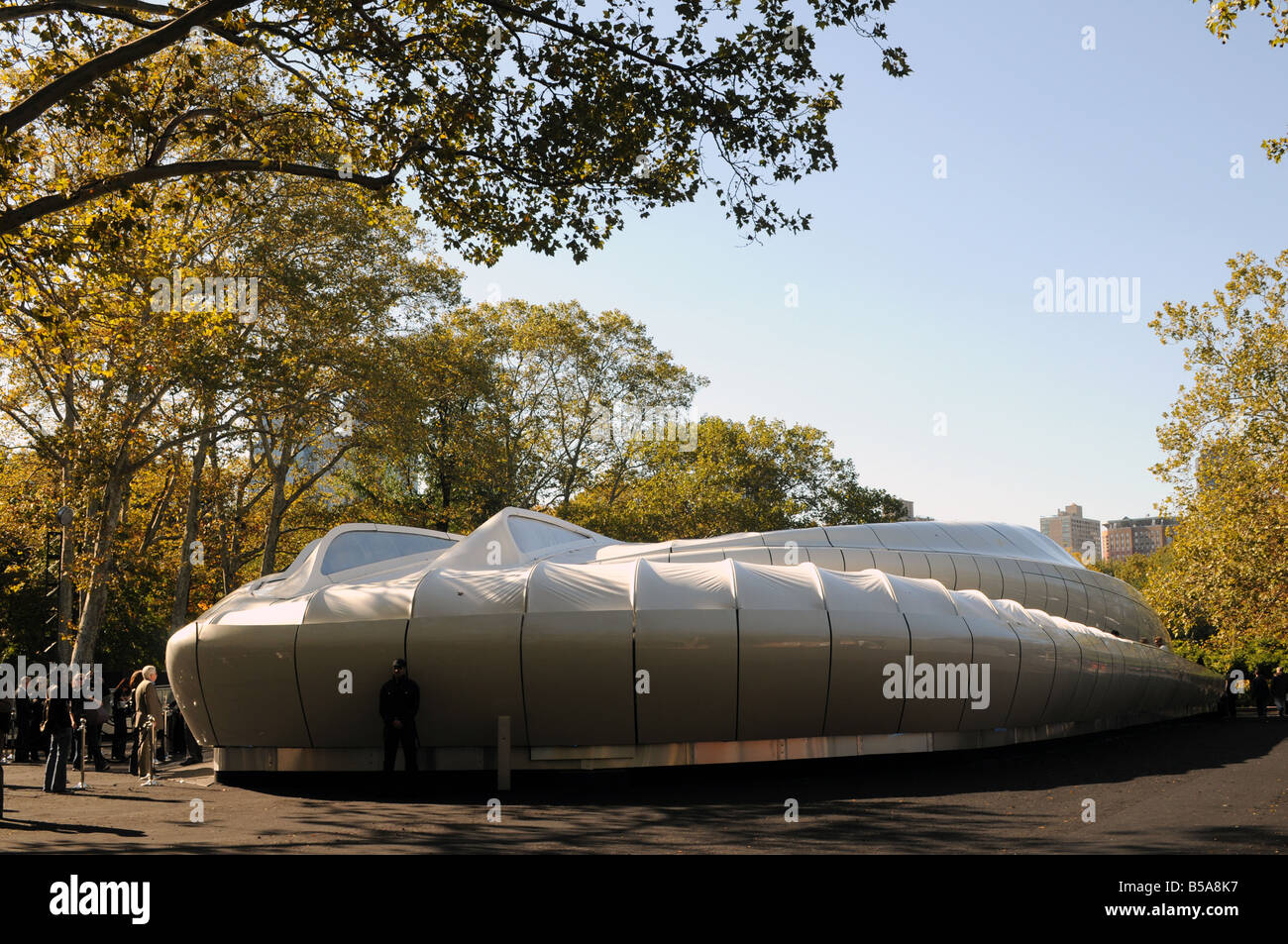 Chanel mobile in Central Park NYC design by female architect Zaha Hadid Stock Photo
