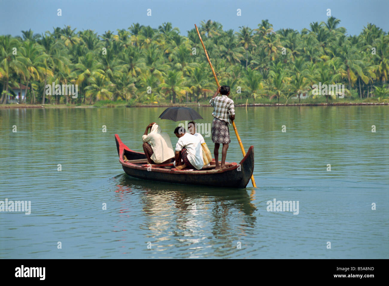 Canals and rivers used as roadways, ferry on Backwaters, Kerala state, India Stock Photo