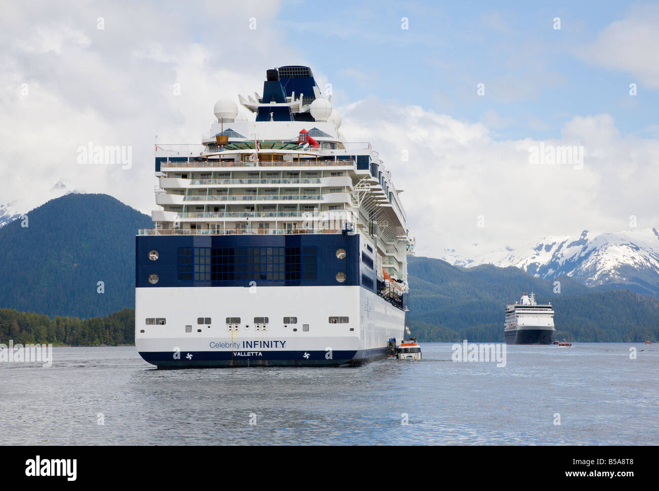 Cruise ships tendering passengers in Eastern Channel at Sitka, Alaska Stock Photo