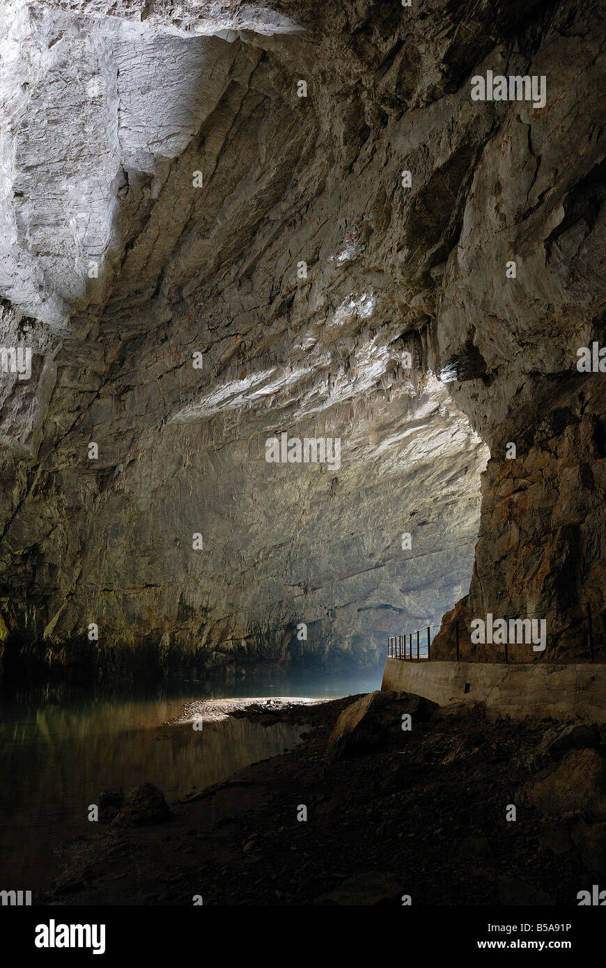 Entrance hall of turistical cave Planinska jama in Slovenia Stock Photo