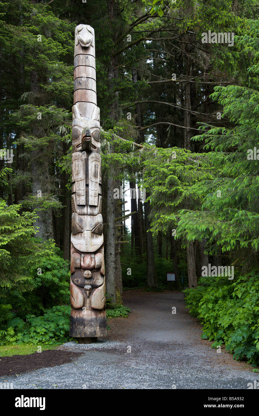 Totem pole in National Historical Park in Sitka, Alaska Stock Photo