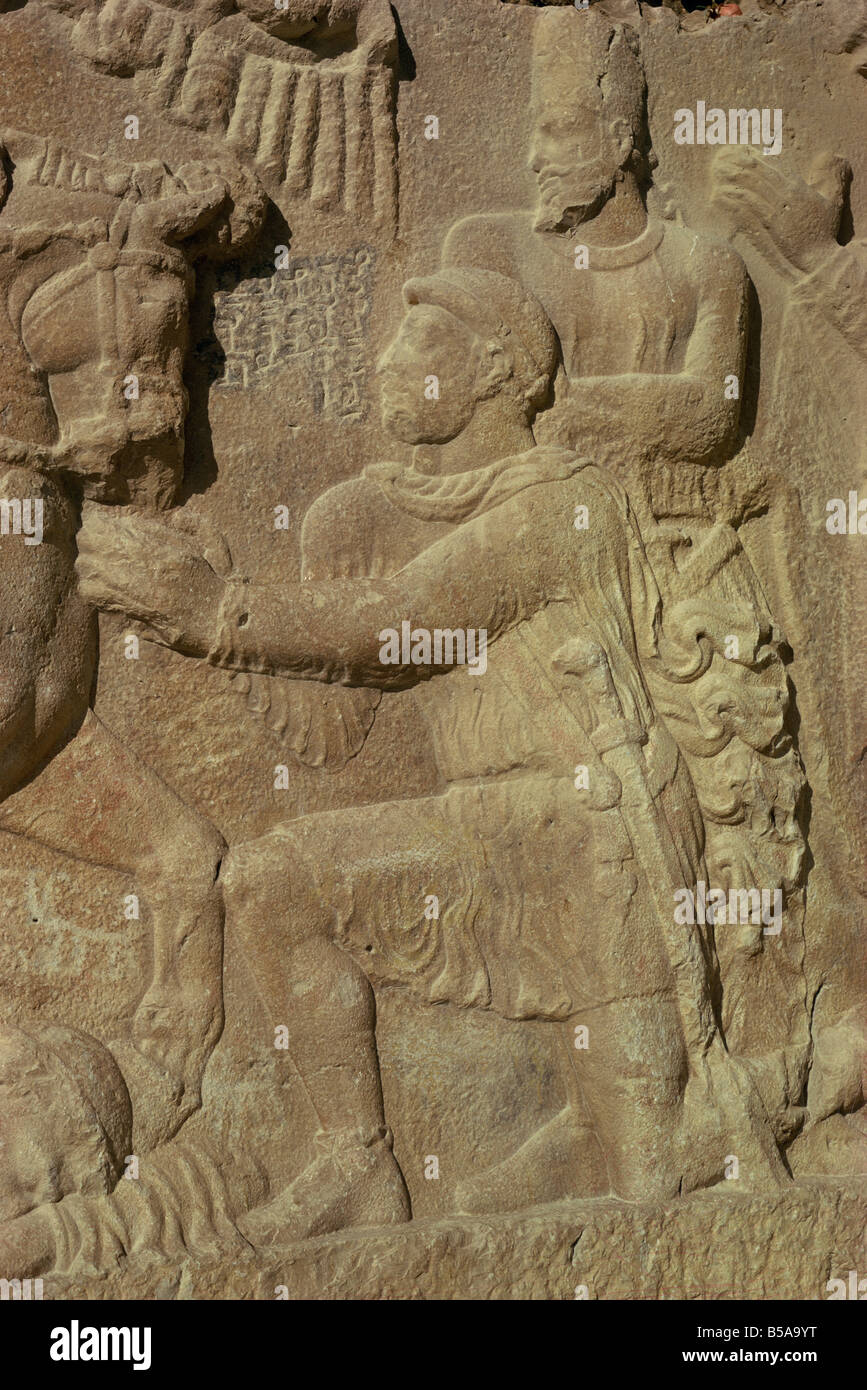 Detail from a Sassanian relief Bishapur Iran Middle East Stock Photo