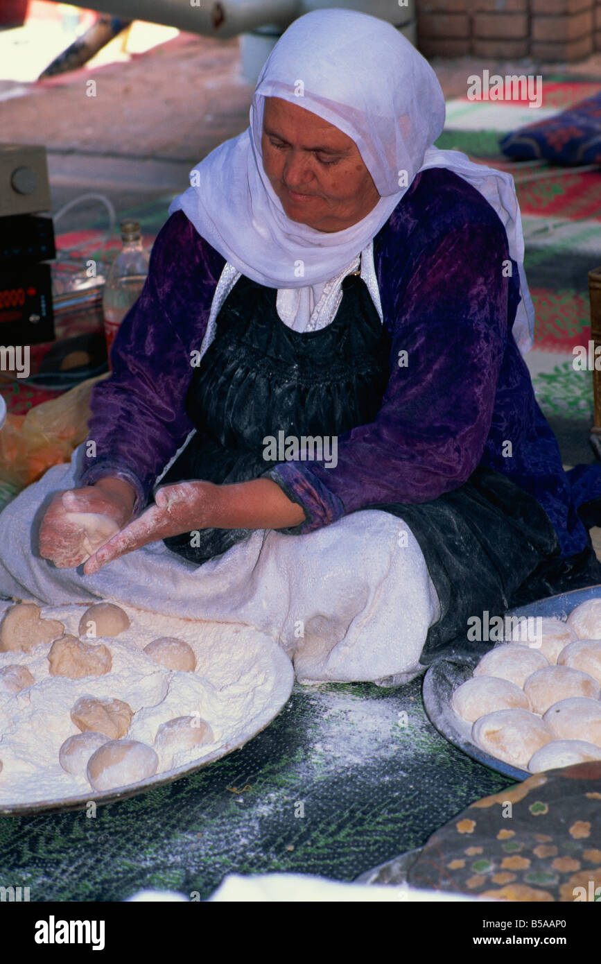 Closeup of Bedouin woman making pita bread in Tel Aviv, Israel, Middle