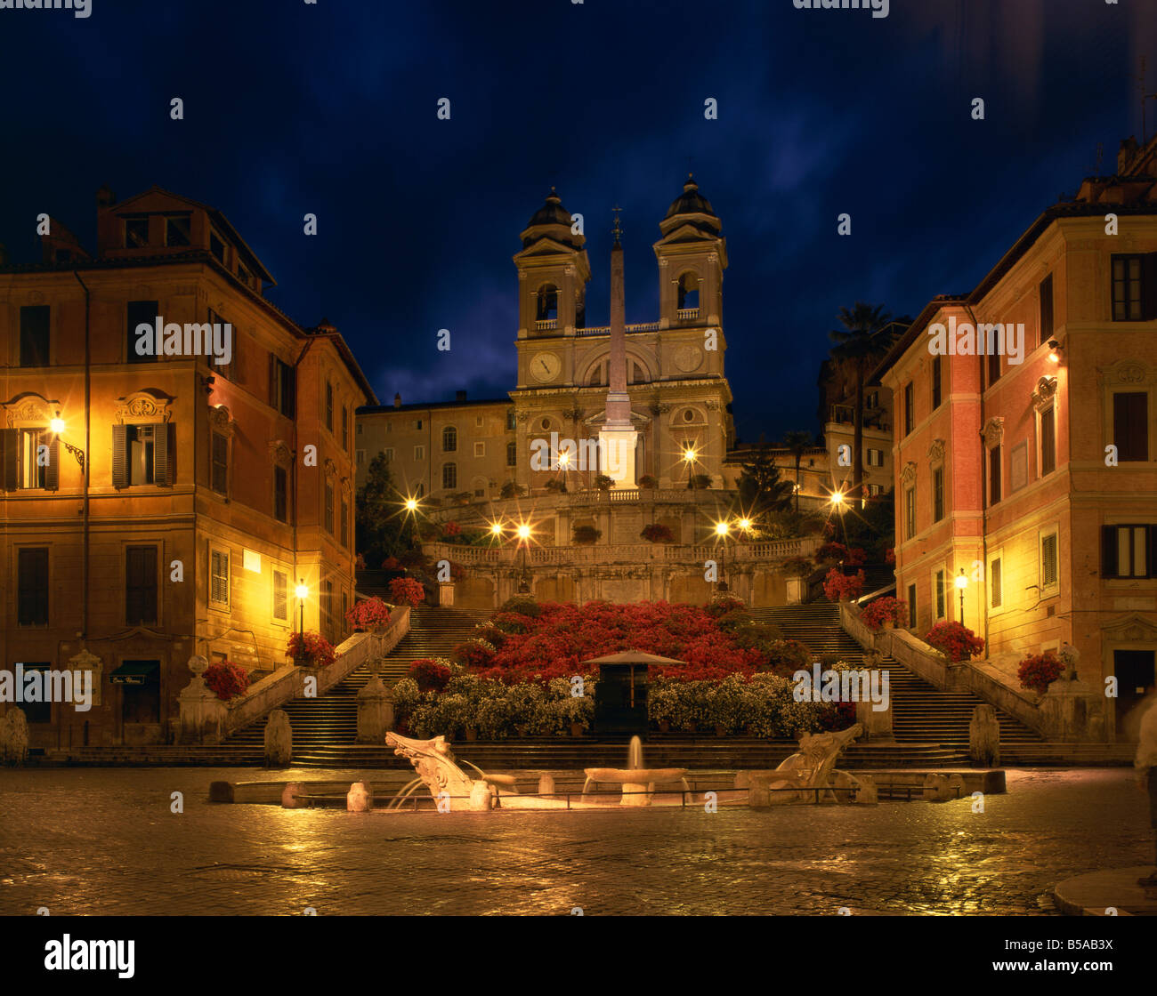 The Spanish Steps illuminated at night in the city of Rome Lazio Italy Europe Stock Photo