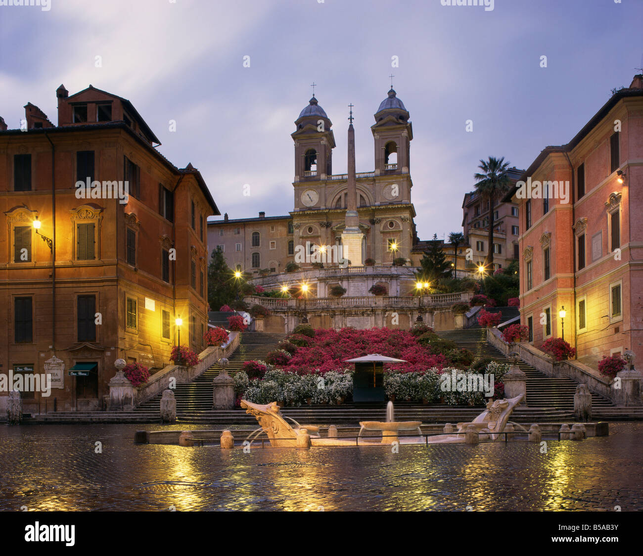 The Spanish Steps illuminated in the evening Rome Lazio Italy Europe Stock Photo