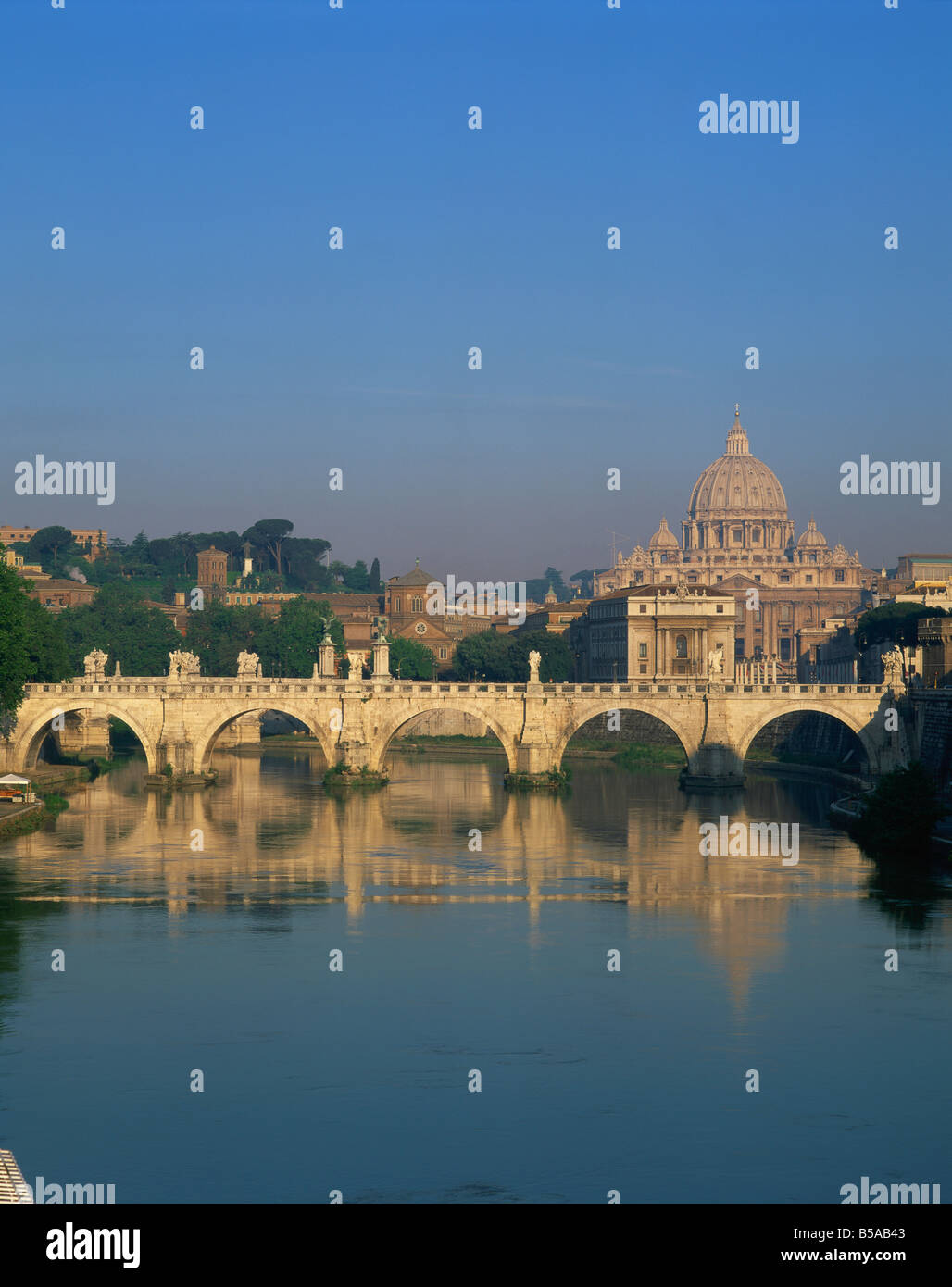 The dome of St Peter s Basilica and bridge over the River Tevere The Vatican Rome Lazio Italy Europe Stock Photo