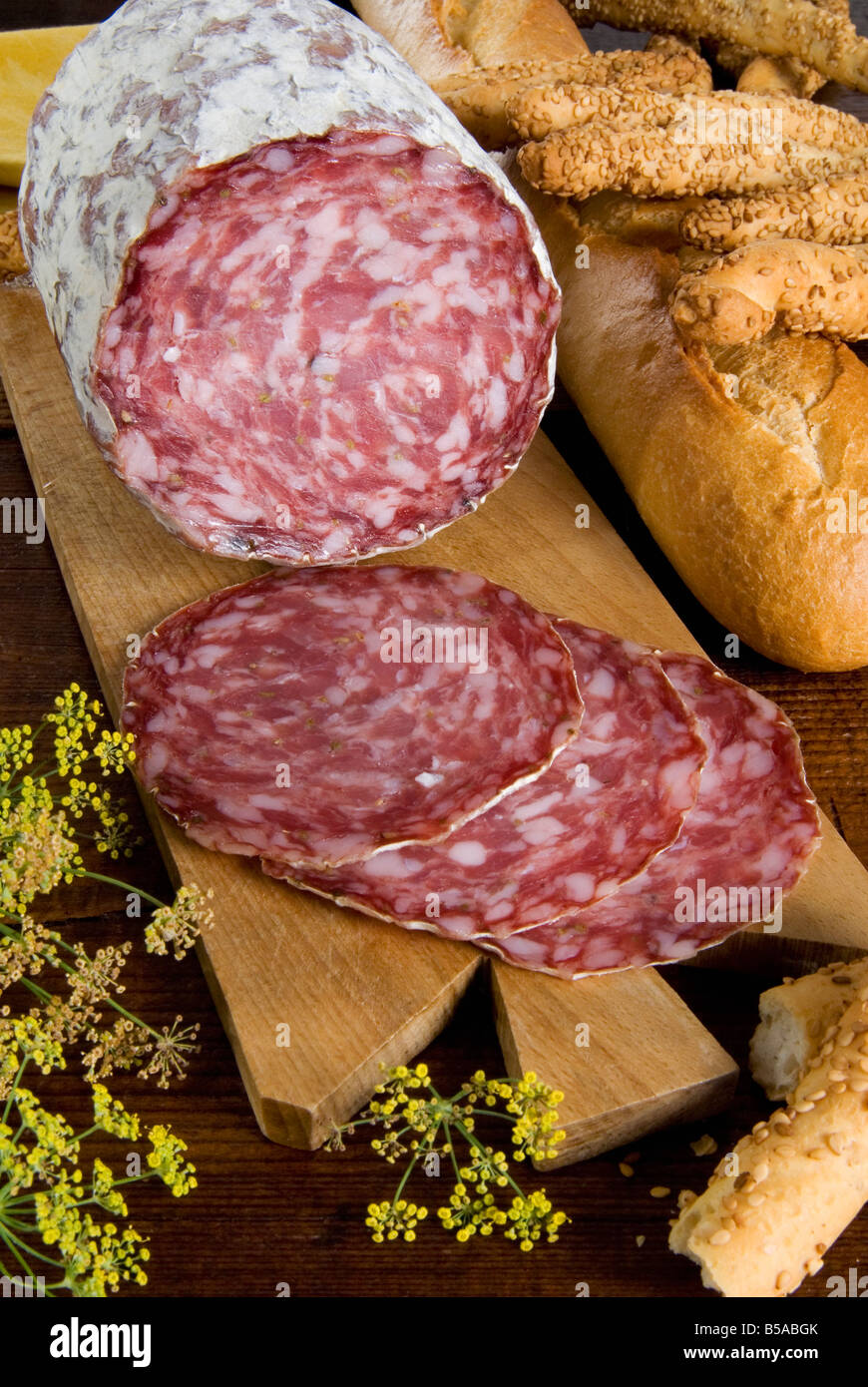 Finocchiona, Tuscan salame with fennel seeds, Italy, Europe Stock Photo Alamy