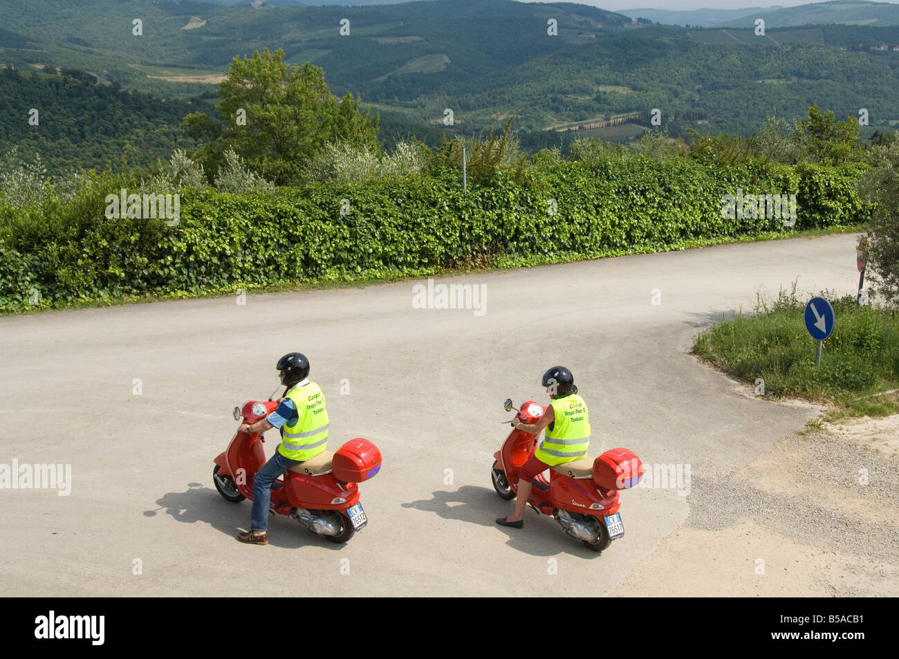 Scooter holidays at Volpaia, a hill village near Radda, Chianti, Tuscany, Italy, Europe Stock Photo