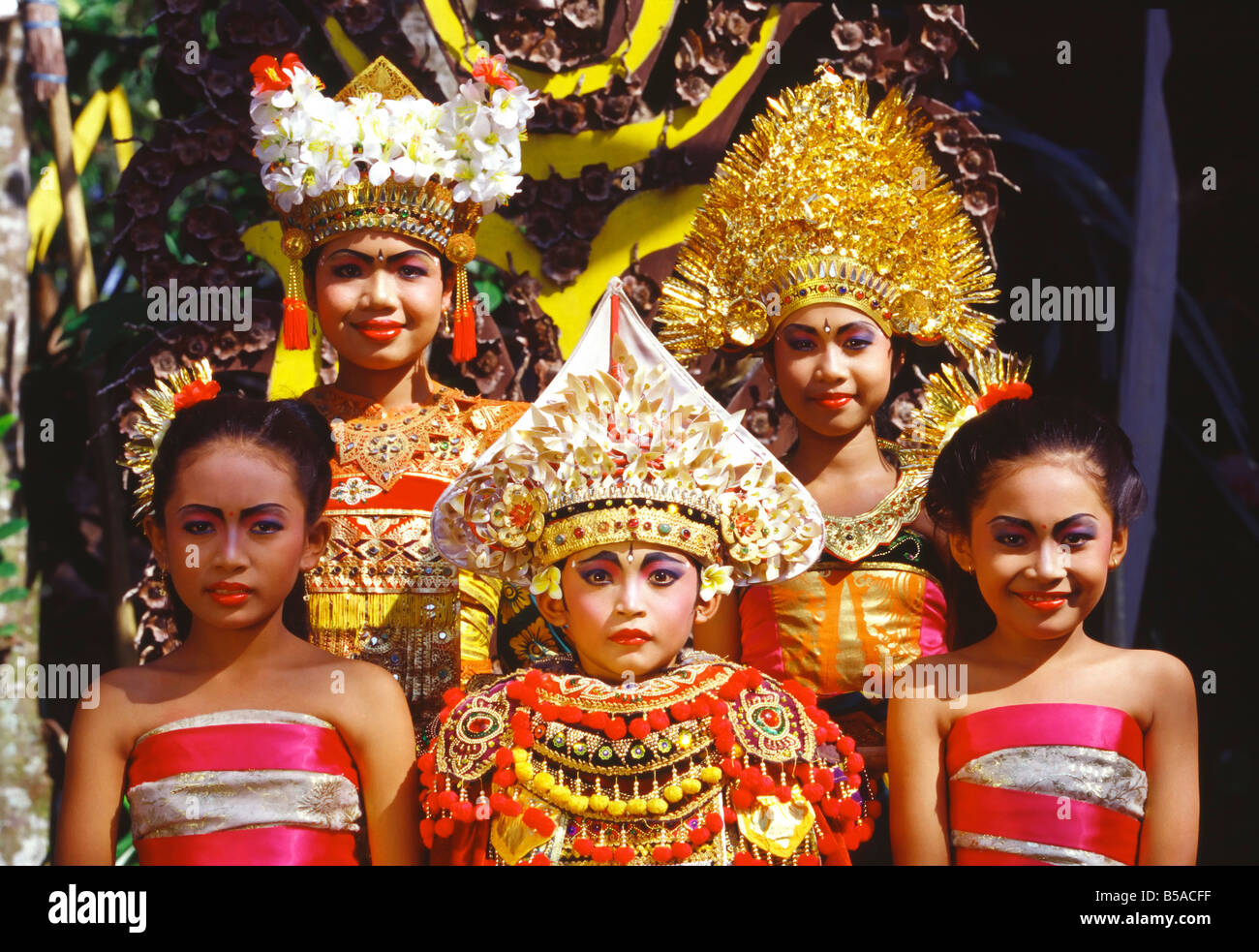 Portrait of Legong dancers, Bali, Indonesia, Southeast Asia Stock Photo