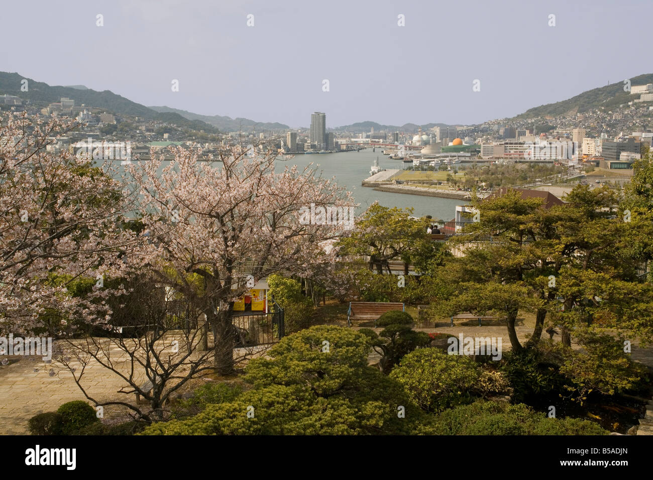 View of city and harbour from Glover gardens Nagasaki Japan Asia Stock Photo