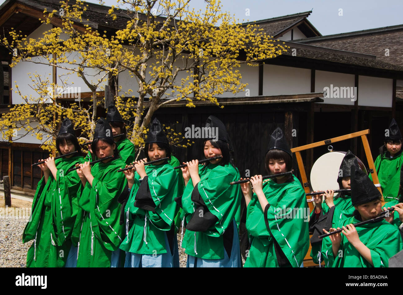 Musicians at Takayama spring festival, Honshu Island, Japan Stock Photo