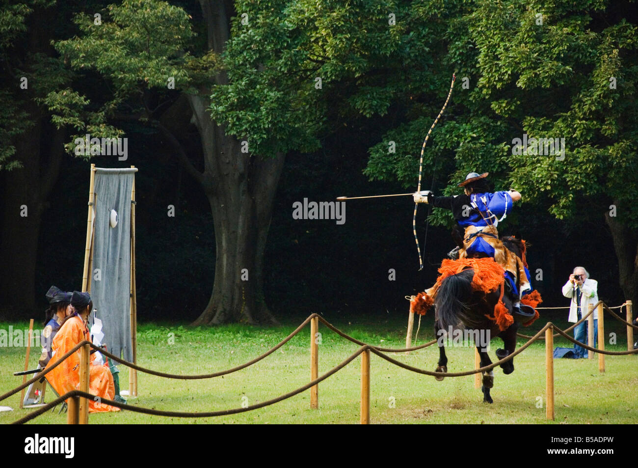 Horse Back Archery Competition (Yabusame), Harajuku District, Tokyo, Honshu Island, Japan Stock Photo