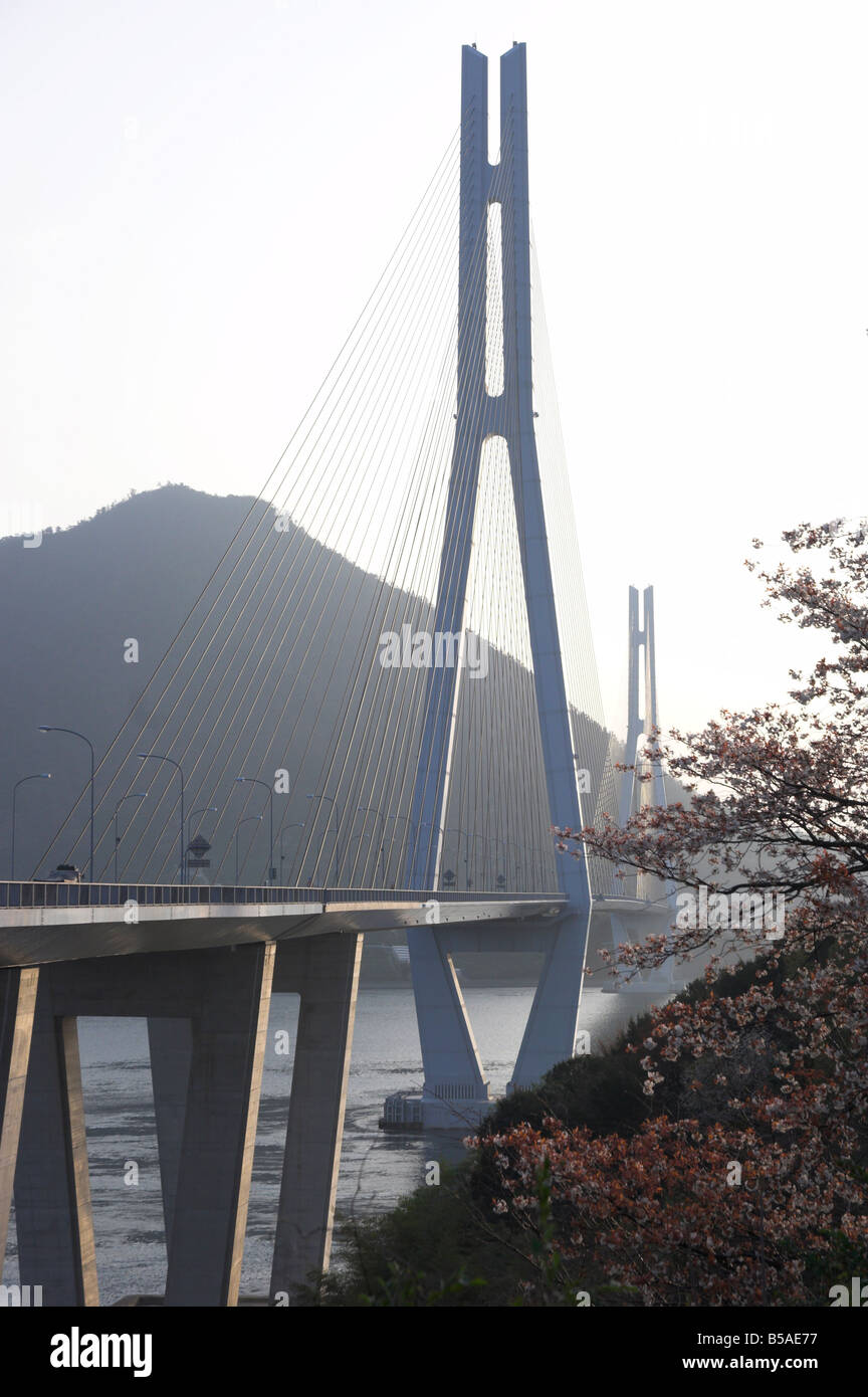Tatara bridge, Honshu Shikoku bridge project, Nishiseto expressway, Omishima island, Ehime archipelago, Japan Stock Photo