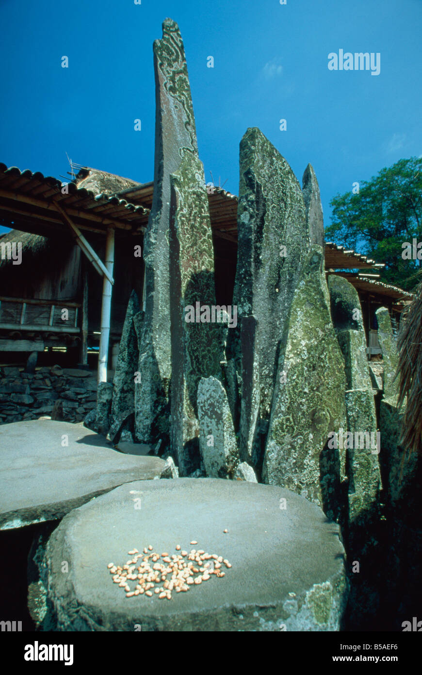 Megaliths at Bena, a traditional Ngada village near Bajawa in central Flores, Timor, Southeast Asia Stock Photo