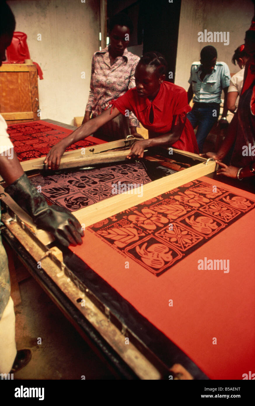 Block printing design on textiles, Western Province, Kenya, East Africa