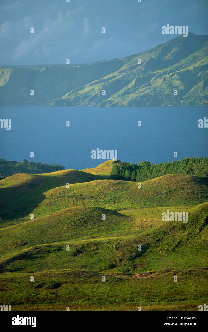 View north from Samosir Island near Ambarita towards north shore of Lake Toba, Sumatra, Indonesia, Southeast Asia Stock Photo