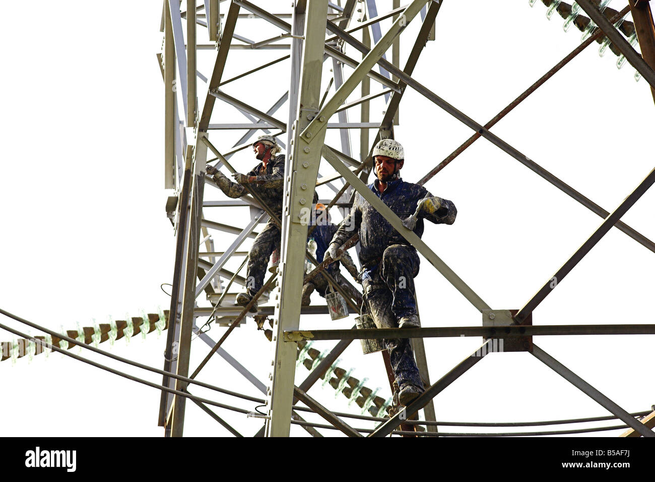 Workers maintaining the transmission line Stock Photo Alamy