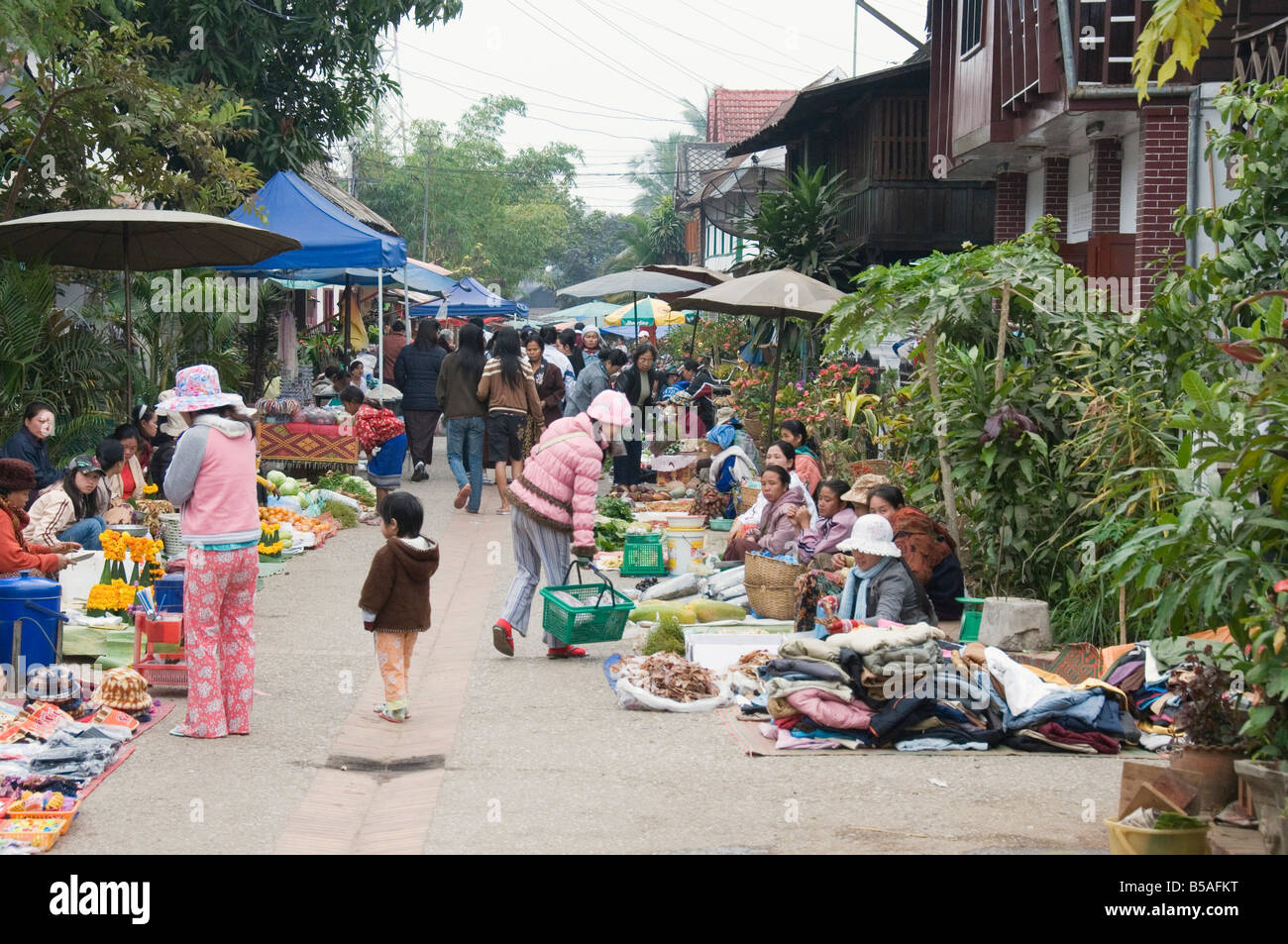 Morning food market, Luang Prabang, Laos, Indochina, Southeast Asia Stock Photo