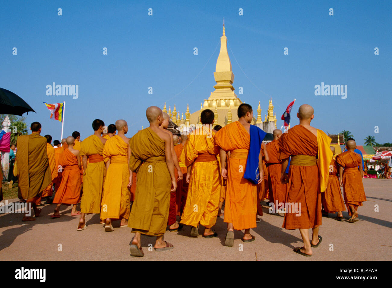A group of monks at the annual Makka Bu Saa Buddhist celebration during Pha That Luang Lent in Vientiane Laos Asia A Evrard Stock Photo