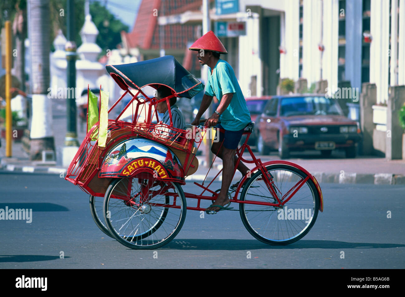 A becak cycle rickshaw in Yogyakarta, Java, Indonesia, Southeast Asia ...