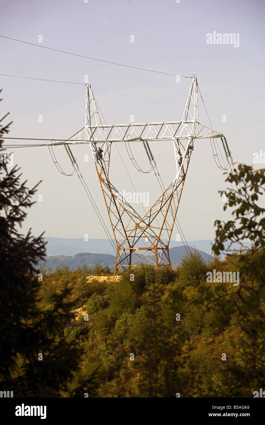 Workers maintaining the transmission line Stock Photo Alamy