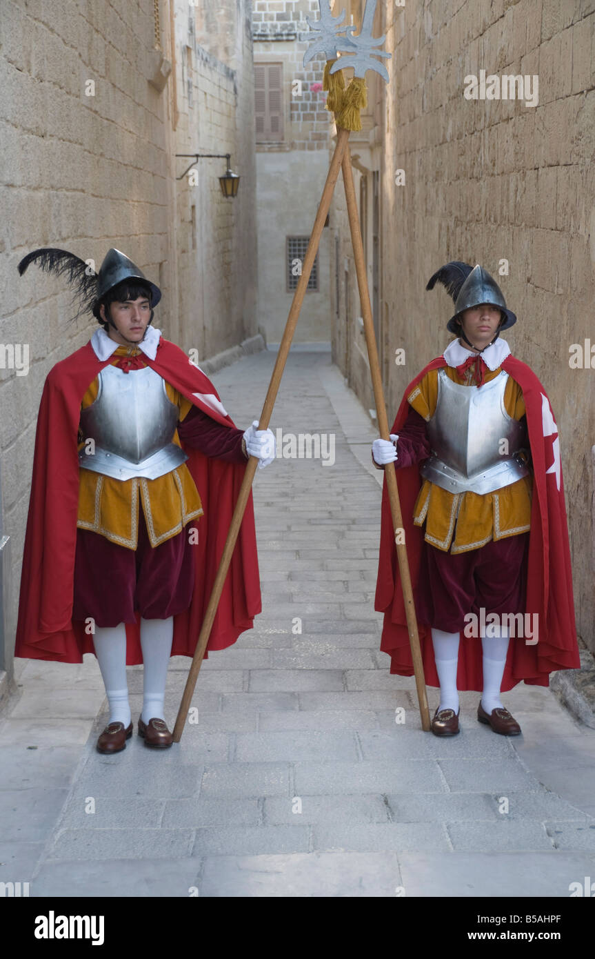 Guards in Medieval costume in Mdina the fortress city, Malta, Europe