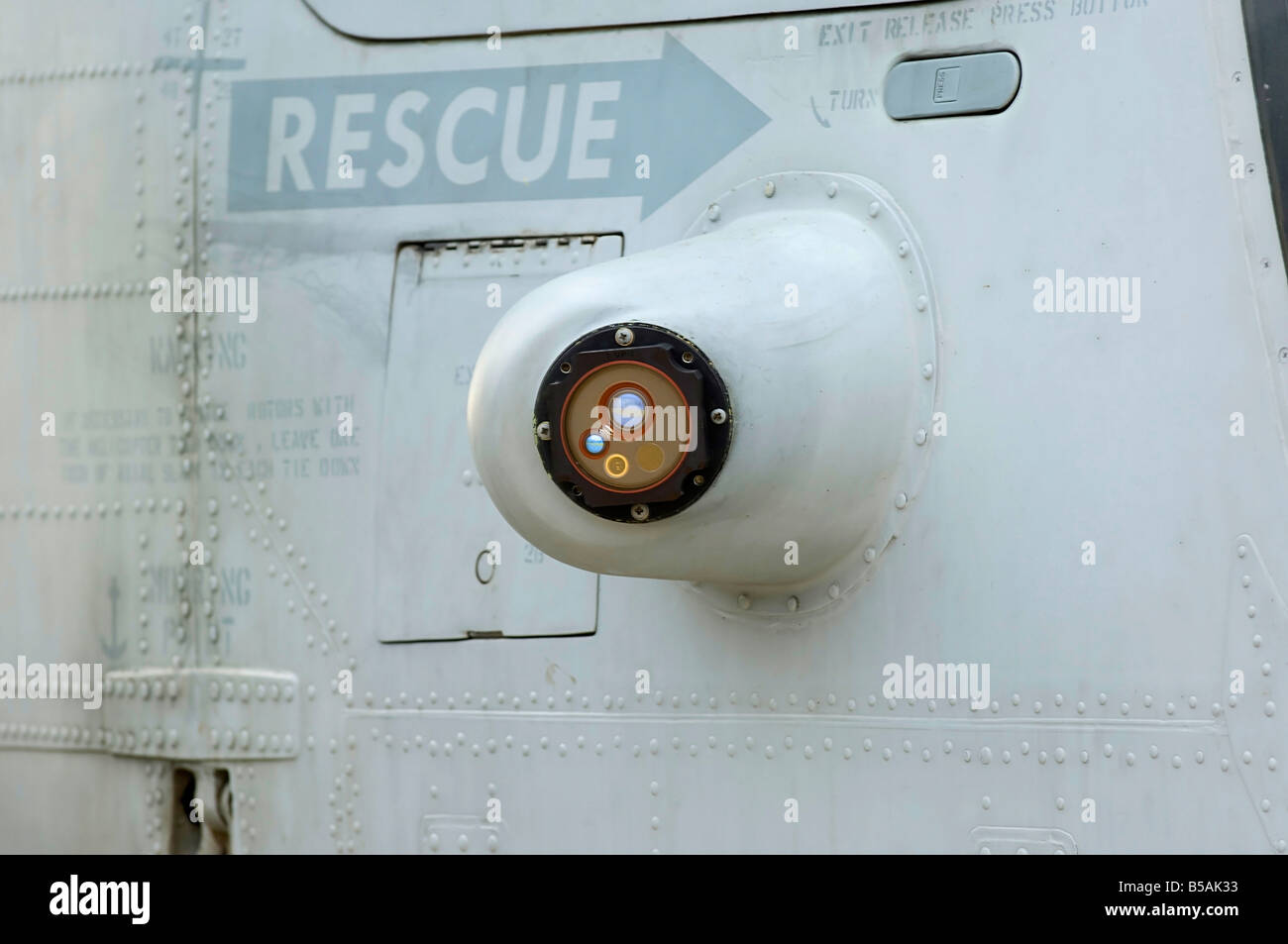 Optical and thermal sensors installed on a military helicopter Stock