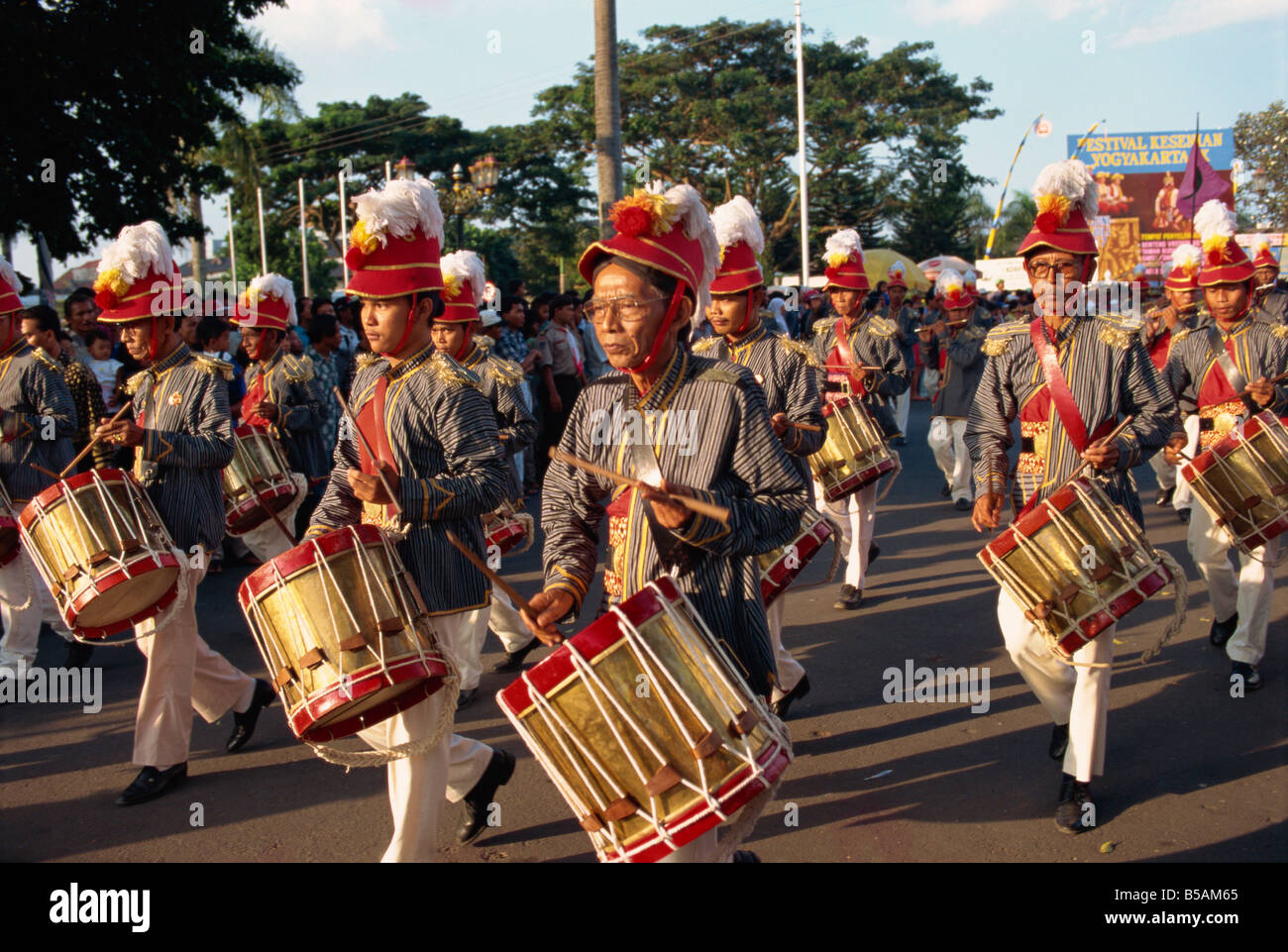 Marching bands on Sultan's birthday, Jogjakarta, Java, Indonesia, Southeast Asia Stock Photo