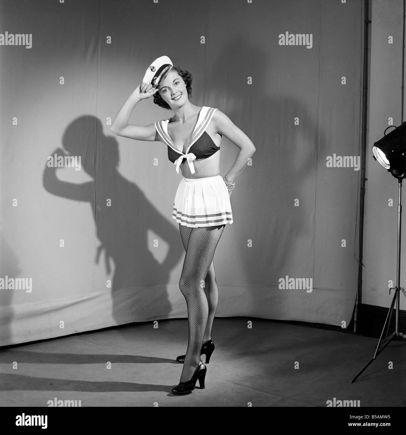 Model wearing fancy dress sailors outfit. 1959 E34-001 Stock Photo