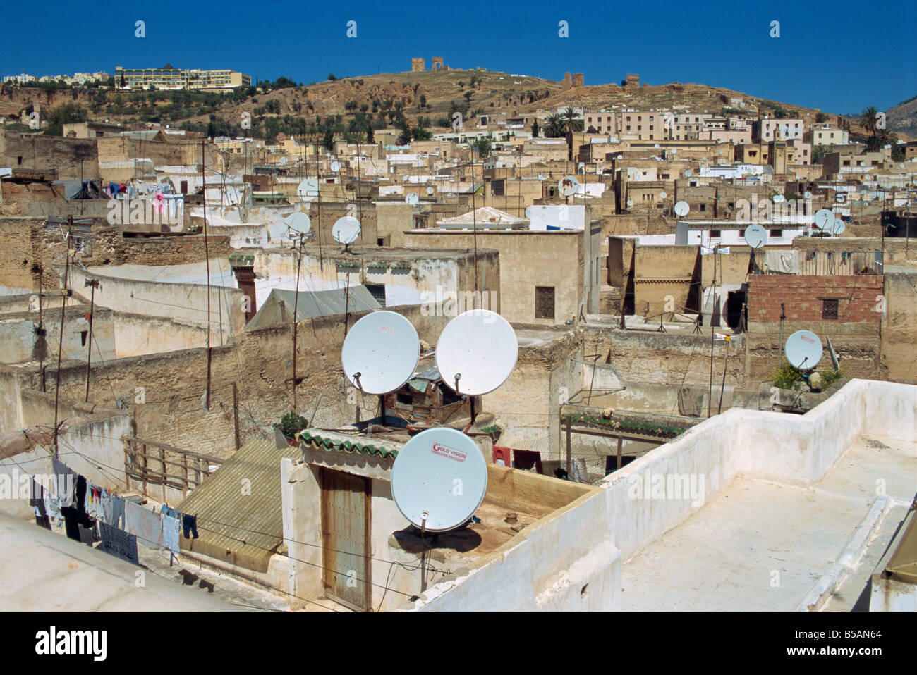 Satellite dishes in the old city or medina Fez Morocco North ...