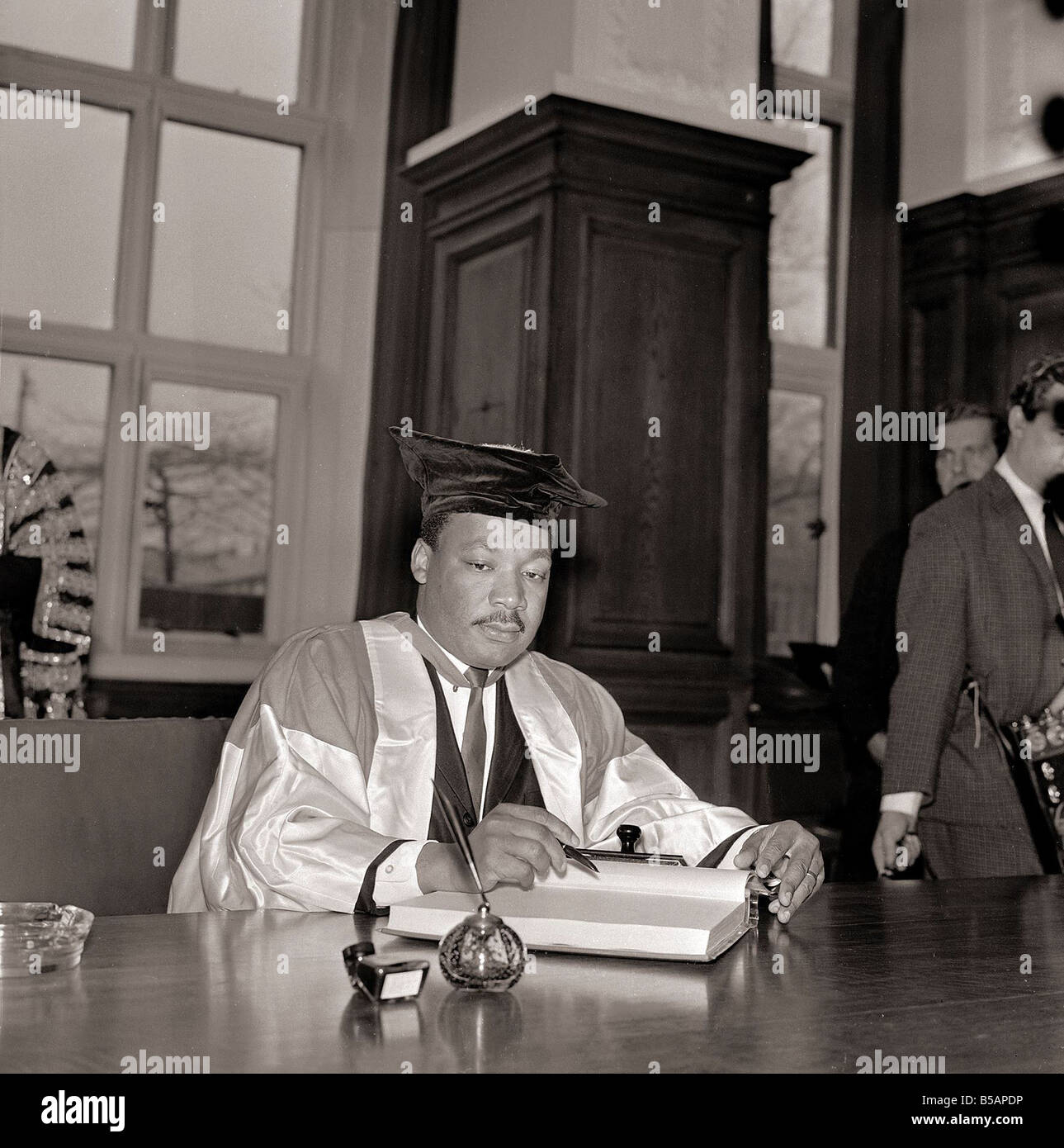 Martin Luther King November 1967 Gets a honorary degree at Newcastle University on civil Law 1960s Stock Photo