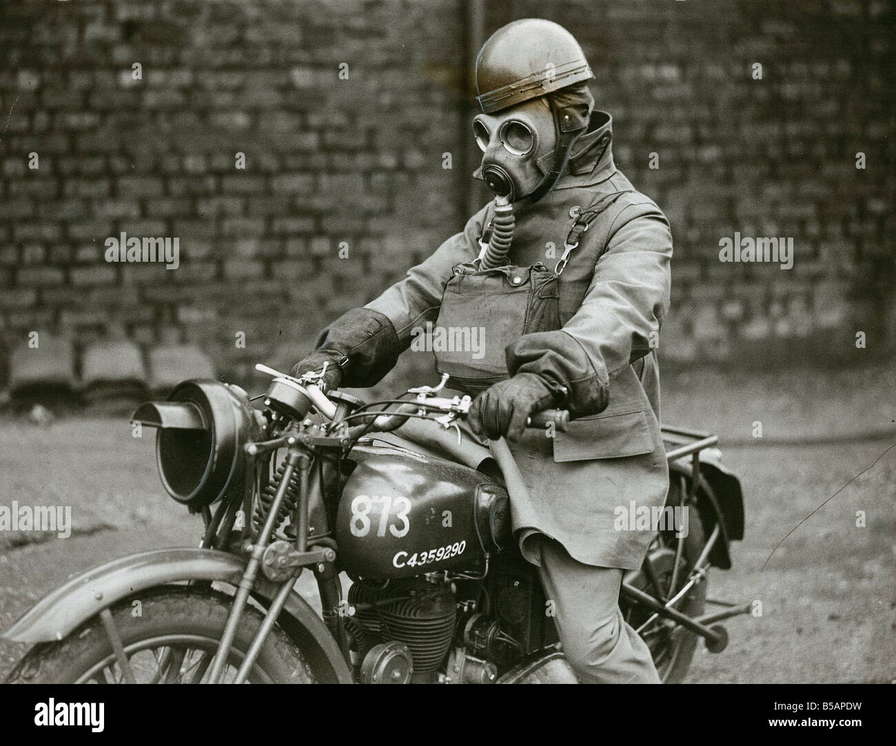 Army Despatch Rider August 1941 Riding motorbike wearing gas mask Stock  Photo - Alamy