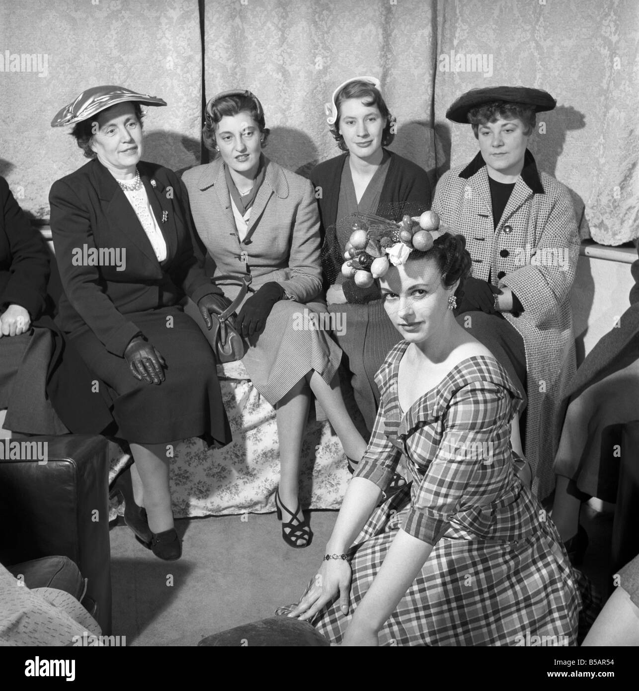 Mannequins modelling the 1956 spring/summer hat collection. April 1956 ...