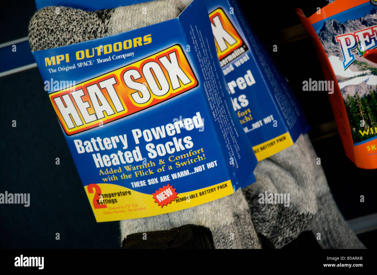Battery Powered Heated Socks, in a store in Phoenix, Arizona Stock