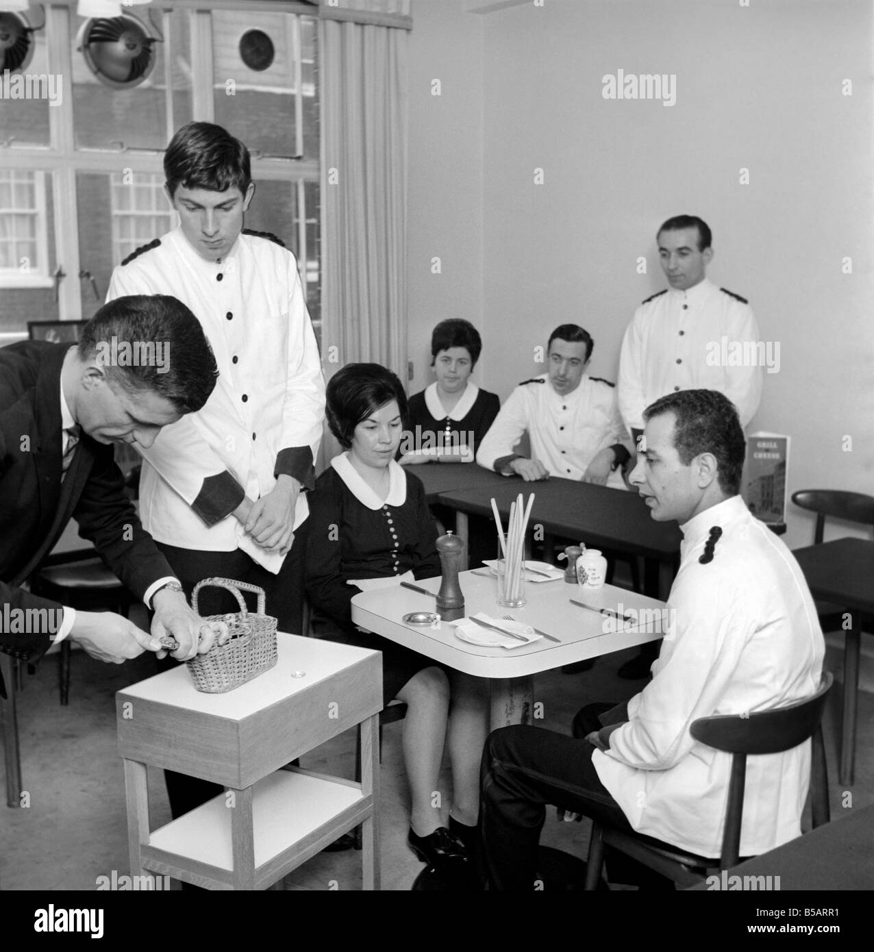 Waiters training school, where would be waiters are shown the correct