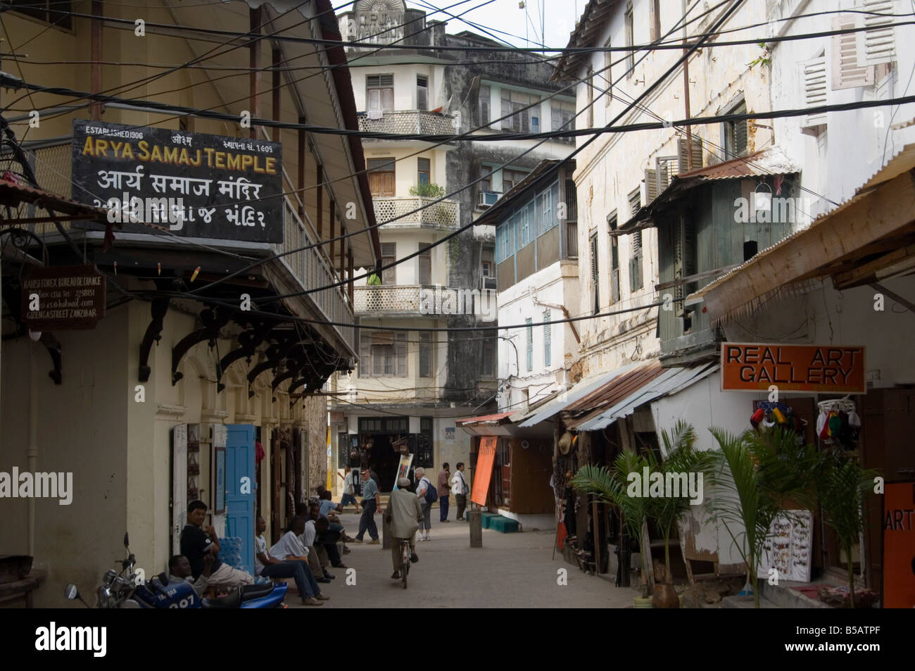 Street lined with souvenir shops in Stone Town Zanzibar Tanzania East