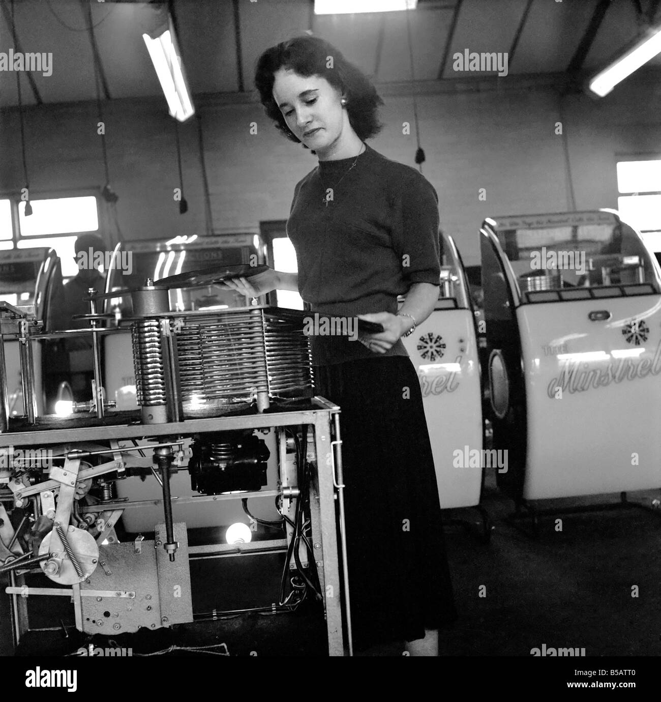 Kathleen Craig juke box queen who selects records for jukeboxes. 1956 A516-005 Stock Photo