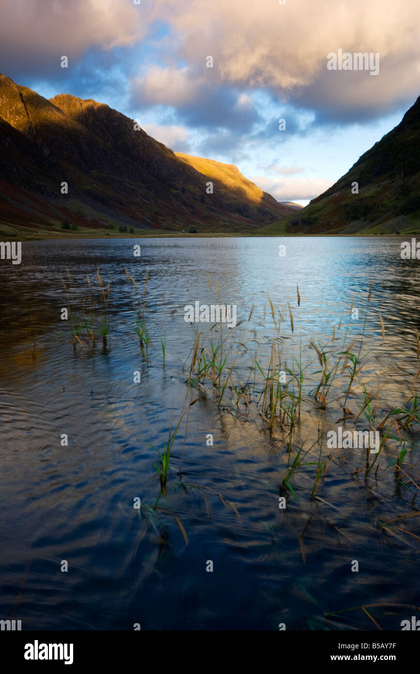 Evening Light, Loch Achtriochtan, Glen Coe Scotland UK GB EU Europe Stock Photo