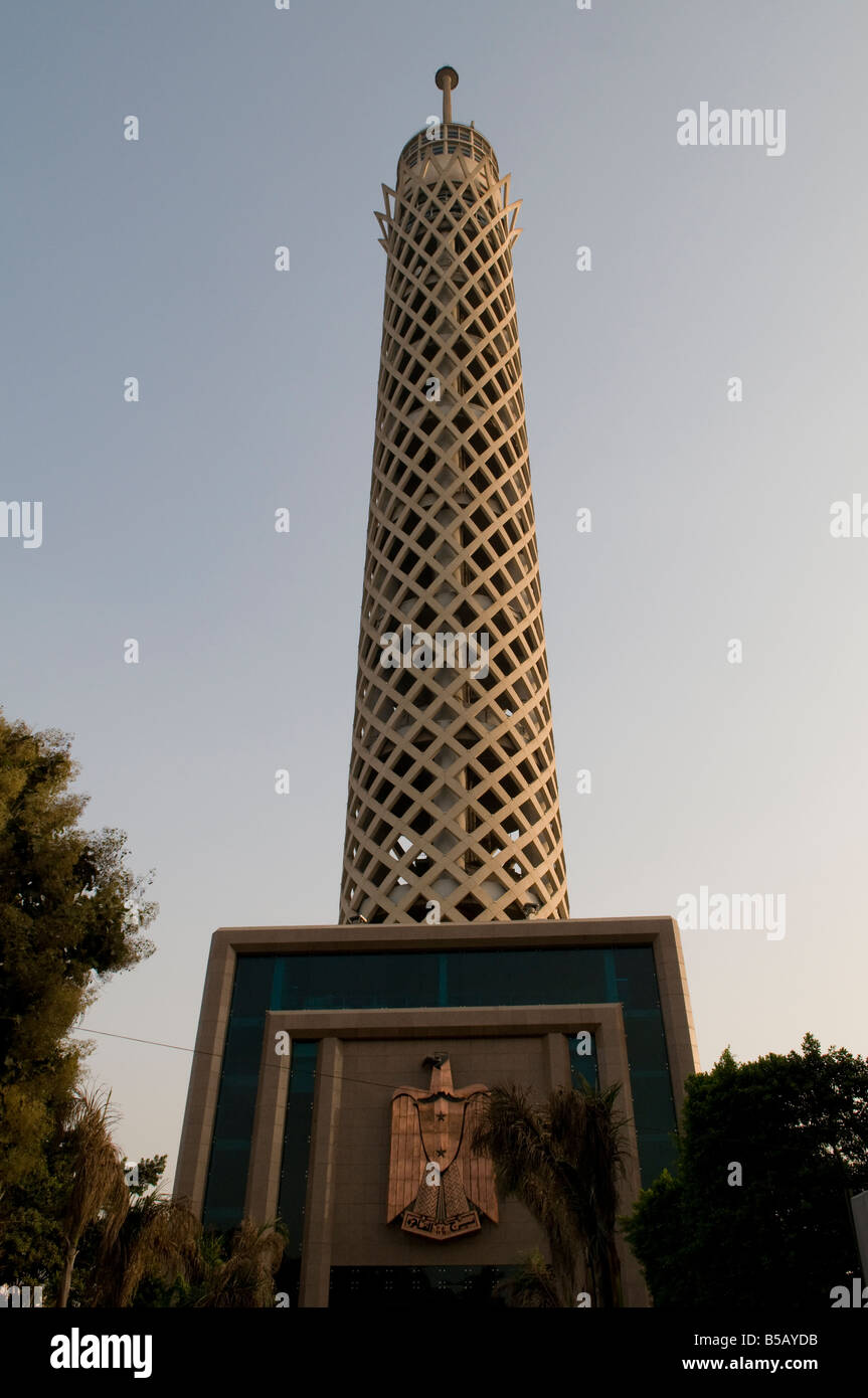 The Cairo Tower in Zamalek an affluent district of Cairo encompassing the northern portion of Gezira Island in the Nile river in Egypt Stock Photo