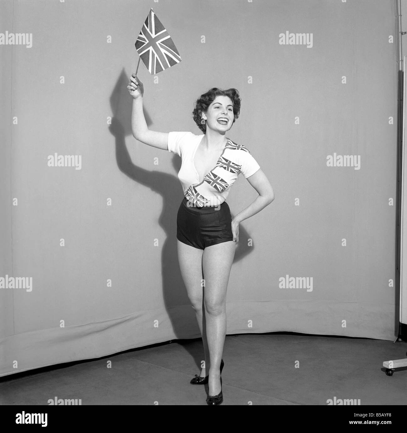 Woman in union jack dress Black and White Stock Photos & Images - Alamy