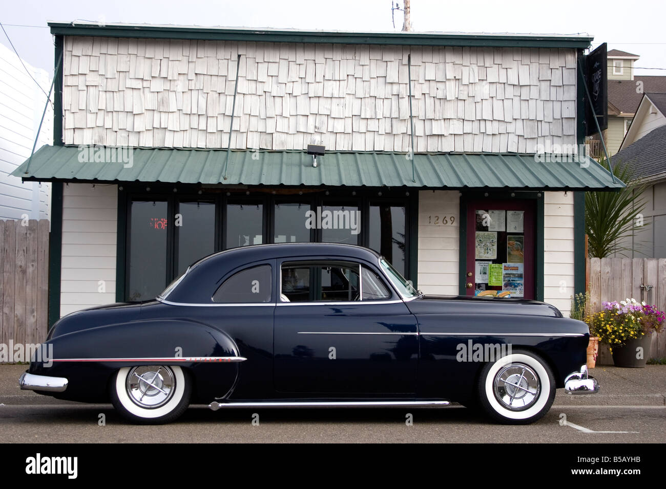 Antique car on the main street in Florence Oregon Stock Photo Alamy