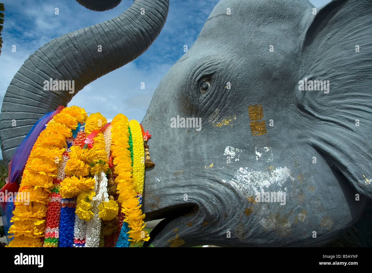 Detail of elephant statue, Chalong Temple, Muang District, Phuket, Thailand, Southeast Asia Stock Photo