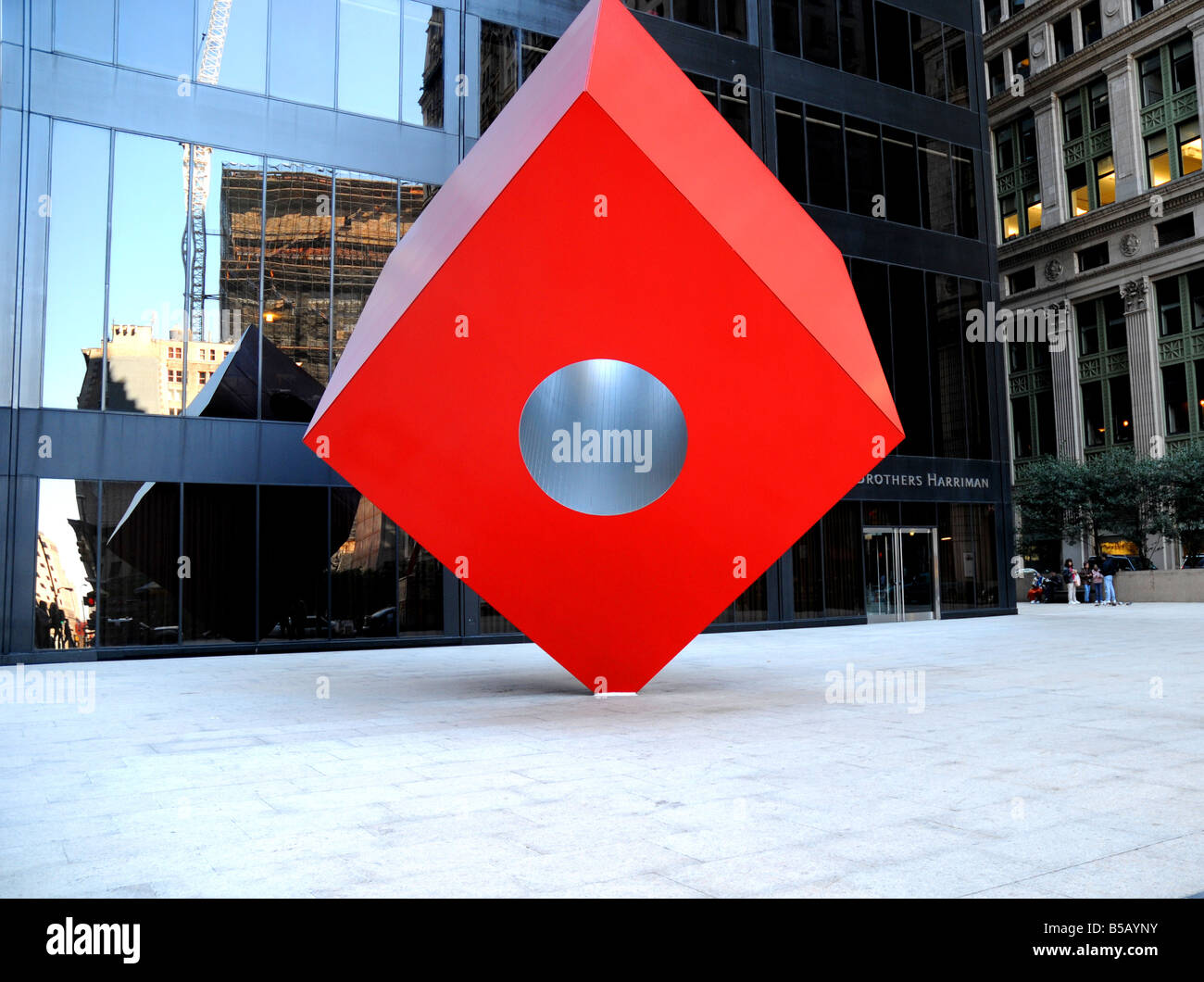 outdoor geometric shaped sculpture in front plaza of brown brothers harriman building on 6th avenue new york city ny Stock Photo