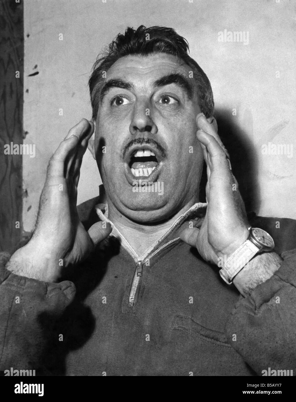 Doncaster R. L. Bryn Goldswain in sgt. major attitude during training. Bryn is a former Oldham star and Welsh international. November 1963 P007022 Stock Photo