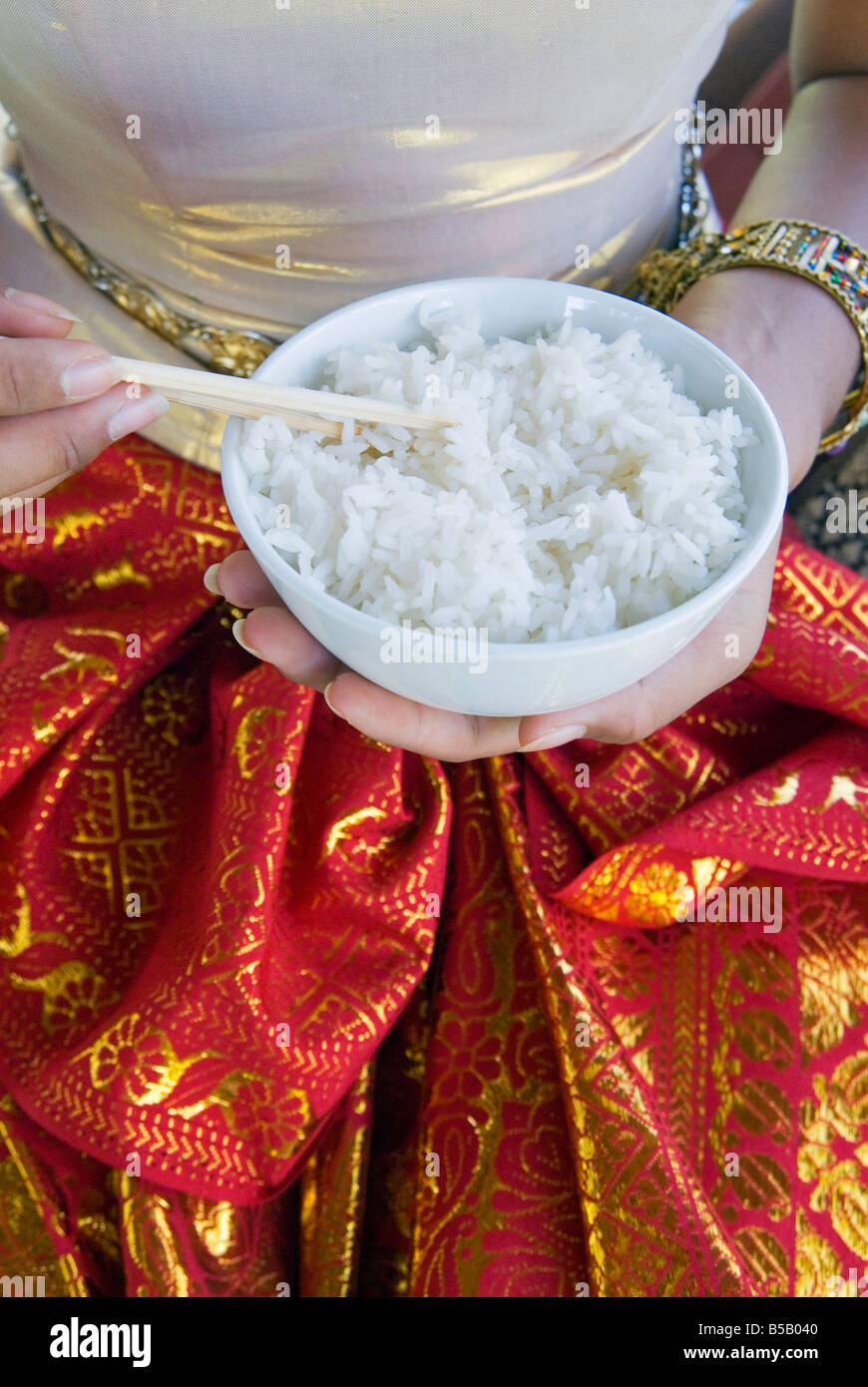 Hands holding a bowl of rice, Thailand, Southeast Asia Stock Photo Alamy
